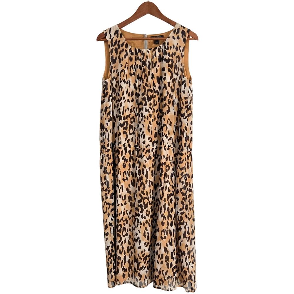 St. John Collection 100% Silk Leopard Print Dress Drop Waist Stretch Chiffon 6